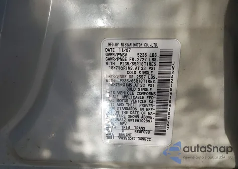 2009 Nissan Murano Sl from USA, damaged, VIN JN8AZ18W19W102897